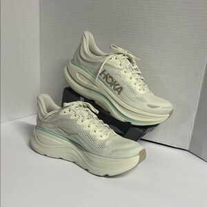 Hoka Off-White and Light Green Athletic Shoes